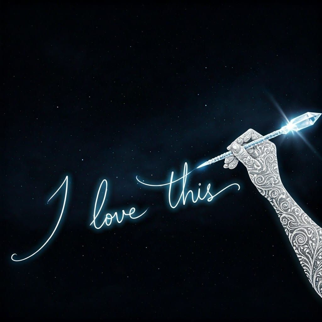 Angel's Hand Writes Celestial Script in Shimmering Silver Fi...