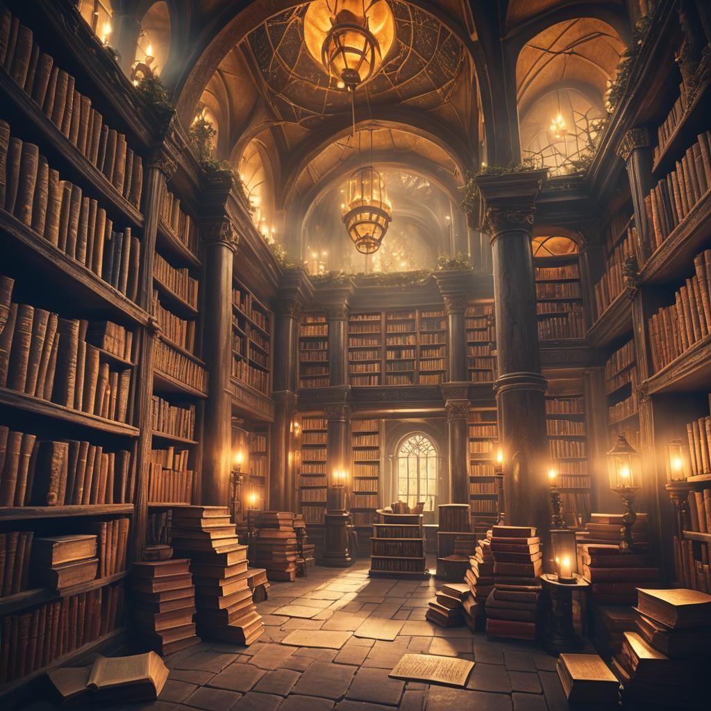 Enchanted Forest: Ancient Mystical Library with Ethereal Glo...