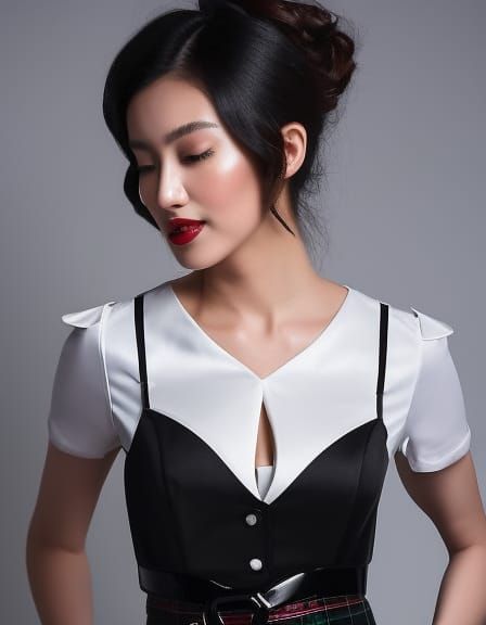 Woman in Tartan Skirt Strolling City Street