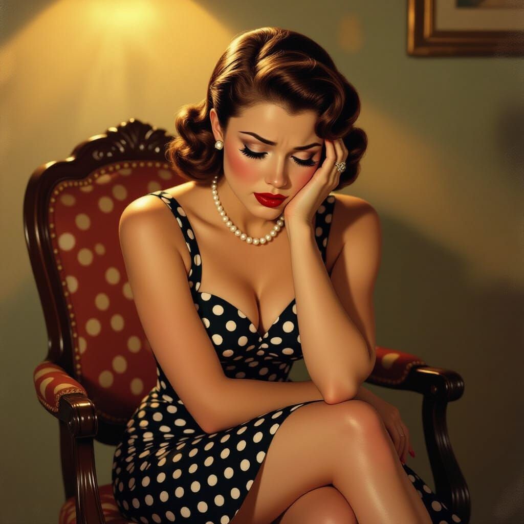 Sad Pinup Girl in Film Noir Style