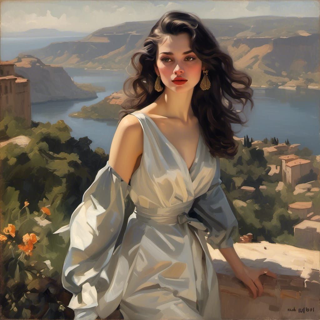 Black Hair Woman Walks Miami Beach at Sunset