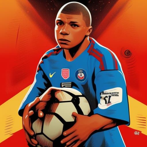 Kylian Mbappe Comic Book Art Illustration