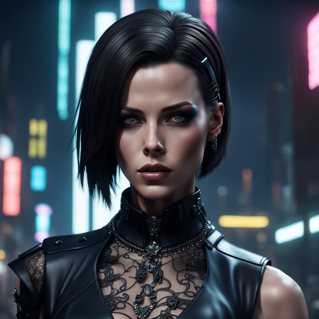 Cyberpunk Girl with Black Hair in 8k