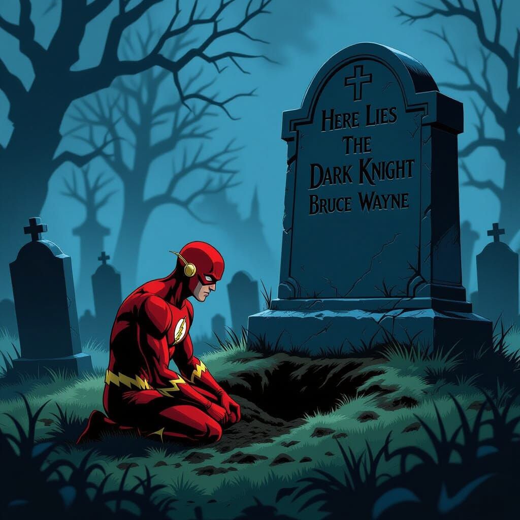 The Flash Mourns Batman in Gotham Cemetery