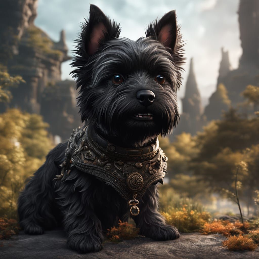 Detailed Matte Painting of a Smiling Cairn Terrier