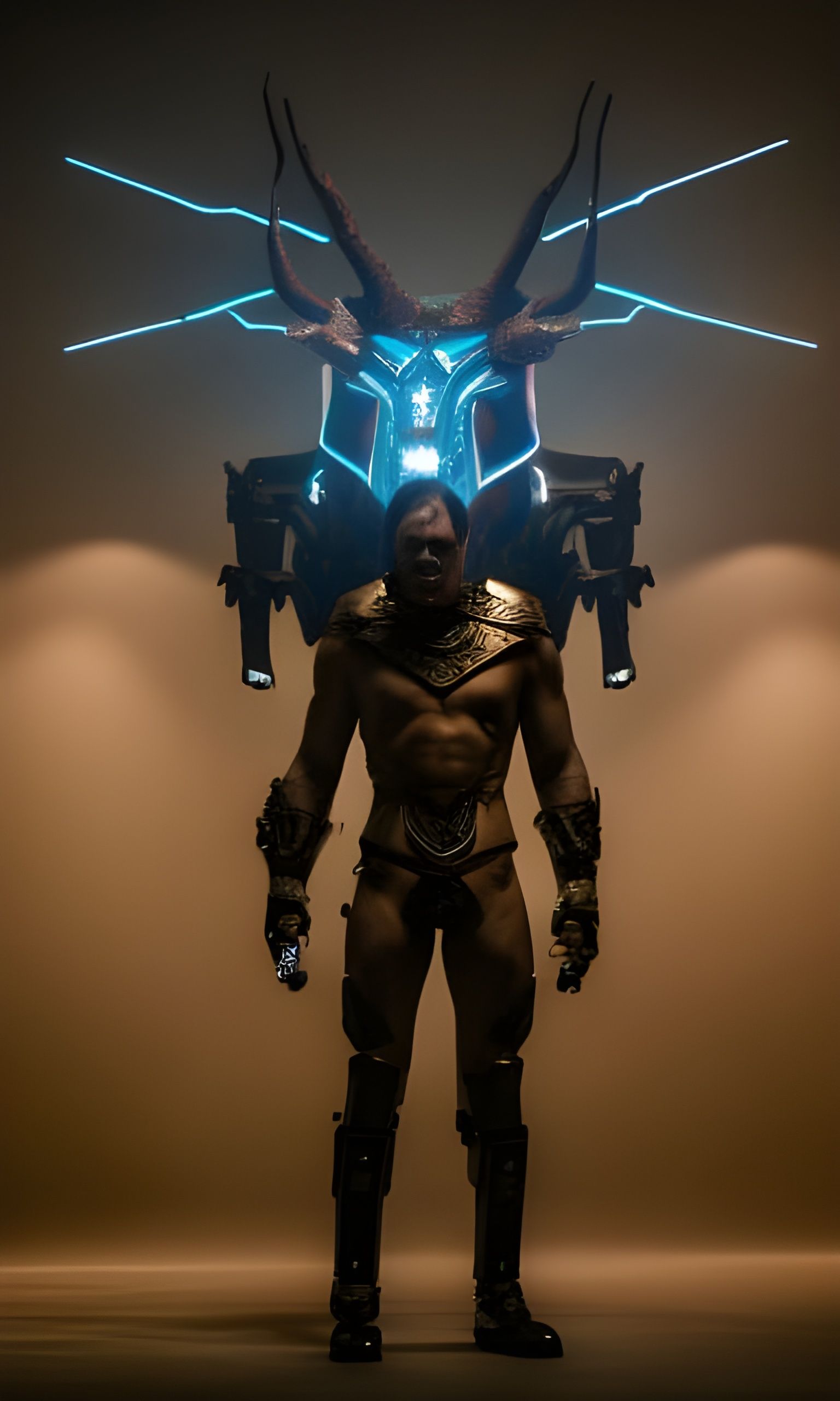 Cyberpunk Minotaur Portrait with Neon Lighting