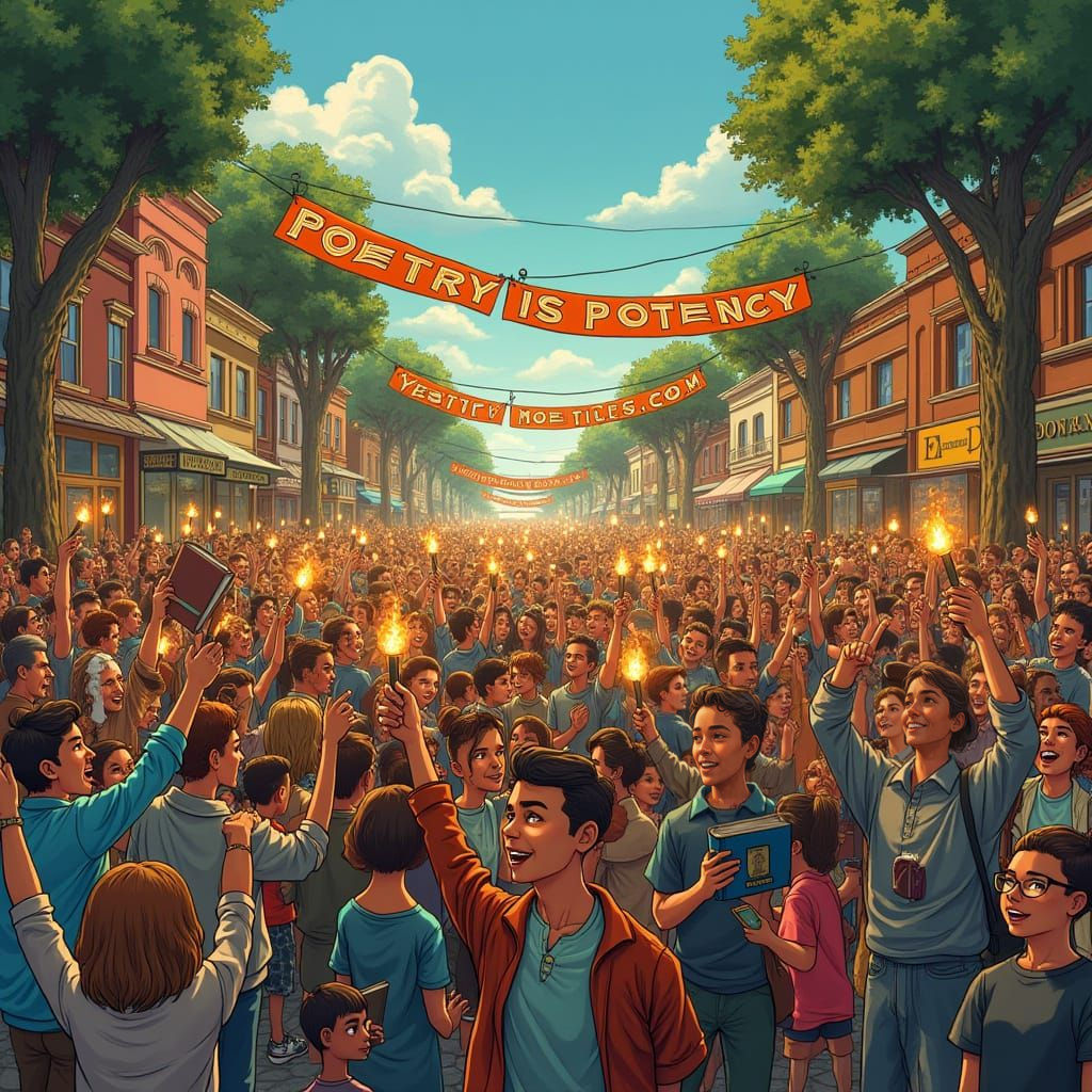 Celebratory Street Scene with Poetry Lovers