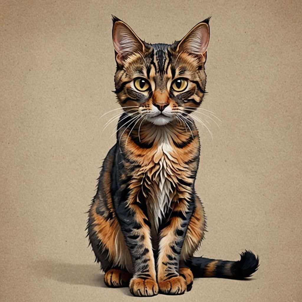 Tortoiseshell Cat with Scars: Detailed Matte Painting