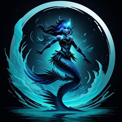 Mermaid Warrior in Bioluminescent Pop Art