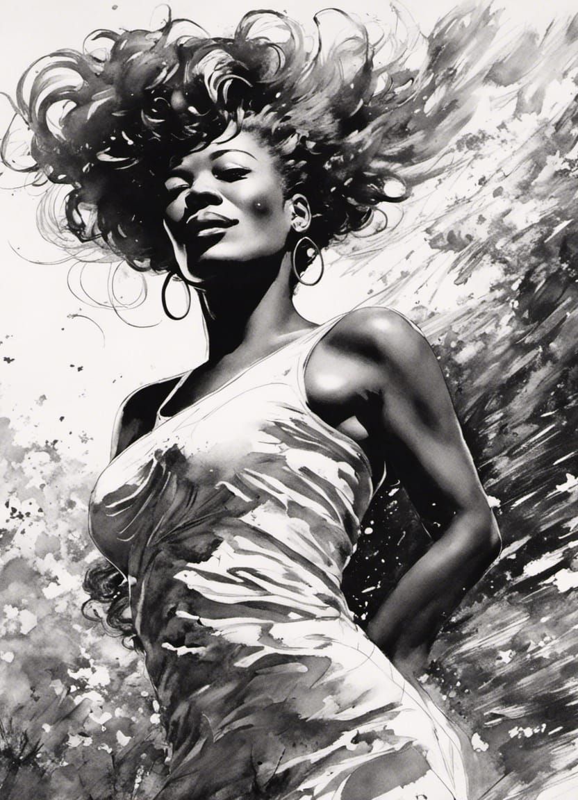 Ella Fitzgerald Portrait with Starry Sky Background