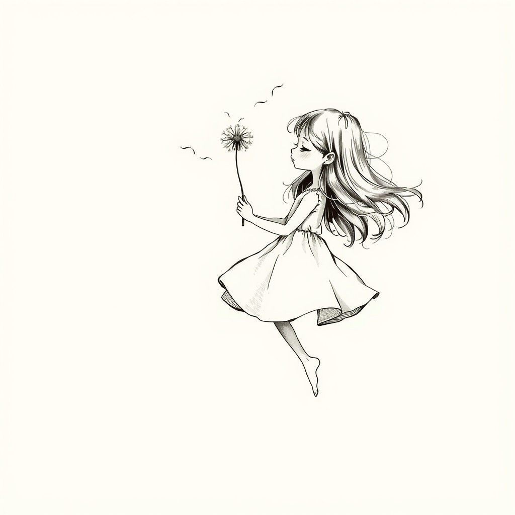 Girl with Dandelion in Whimsical Illustration