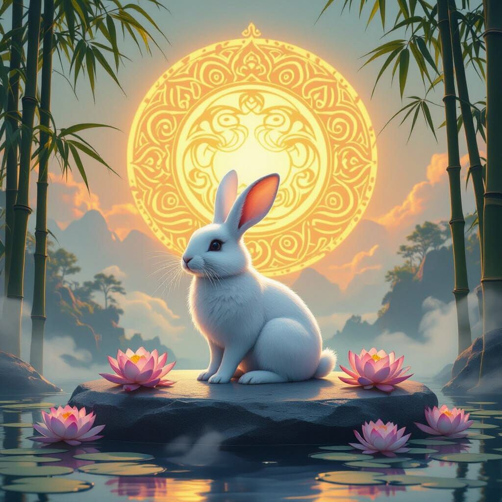 Mystical White Rabbit Altar at Serene Dawn
