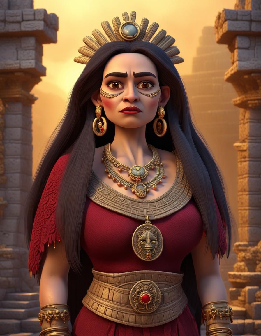 Mexican Mayan mature woman in CGI Animation style