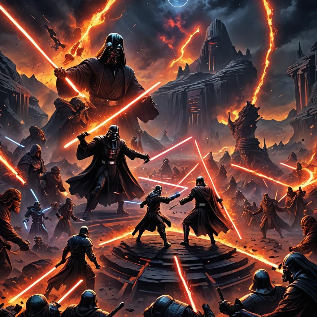 Fiery Lightsaber Duel in Fantasy Arena