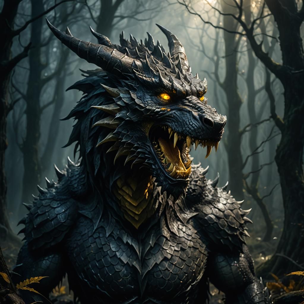 Dragon Werewolf Transformation in Dark Fantasy Art