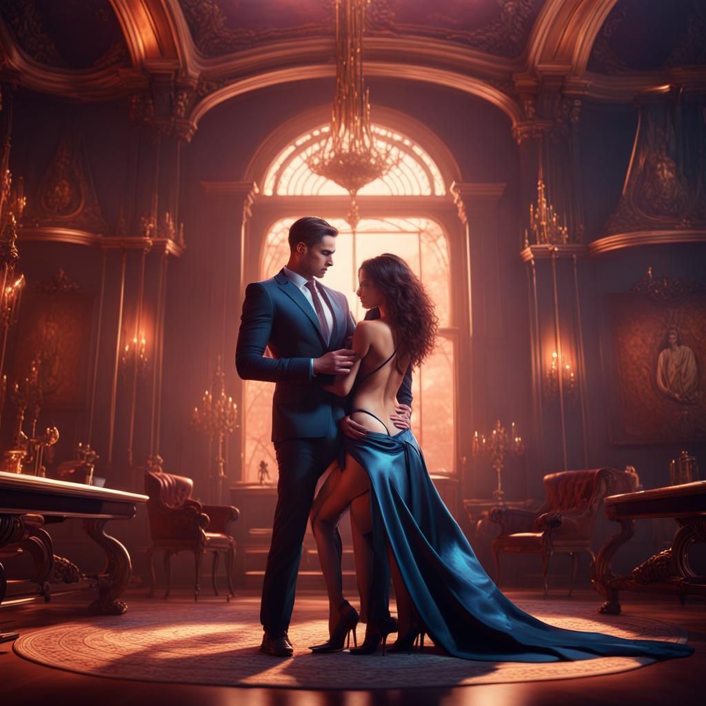 Brunette Woman with Lap Dance Pole, Fantasy Art