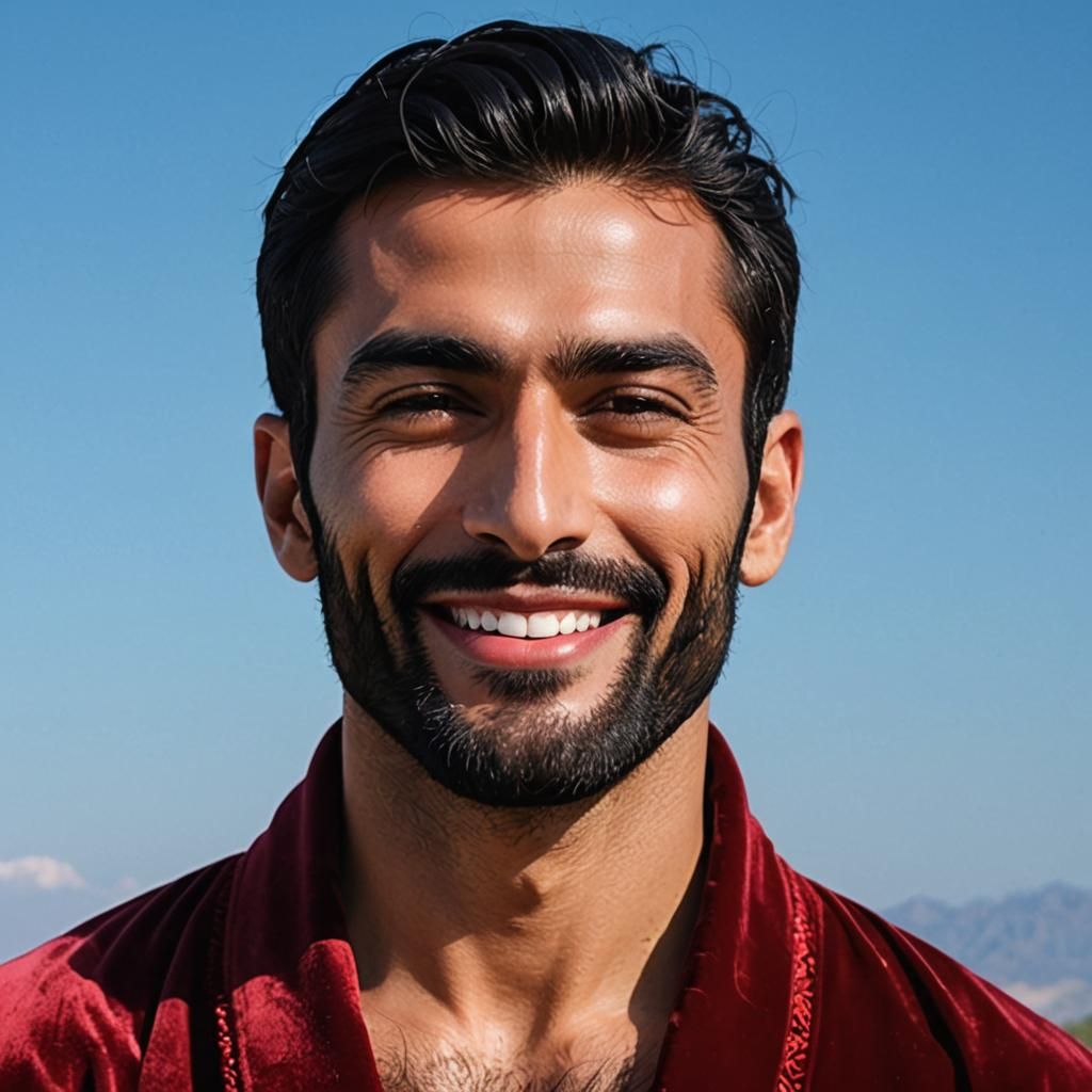 Joyful Man in Red Robe, Impasto Oil Painting