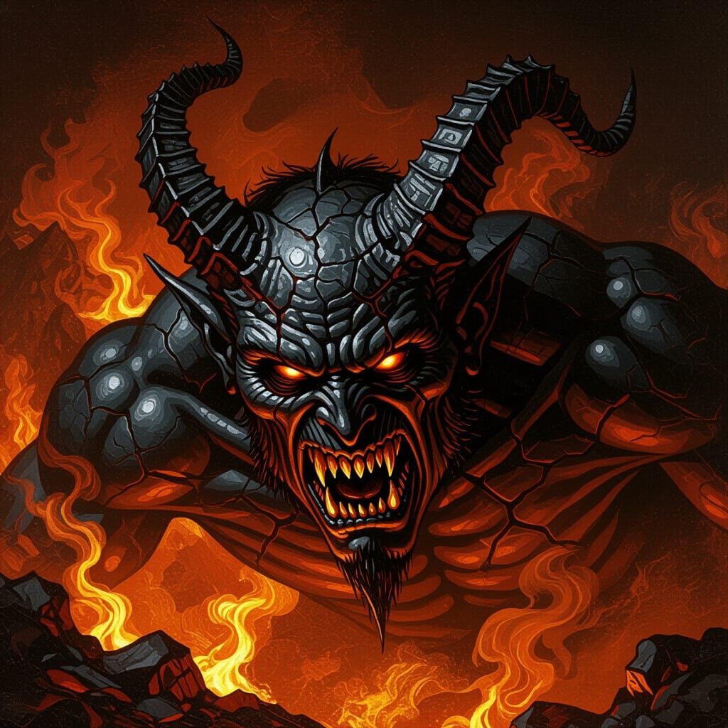 Monstrous Demon in Hell's Depths - Old Oil Painting Style