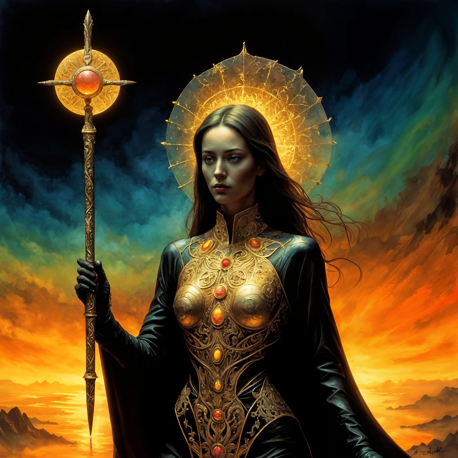 Supernatural Warrior Goddess in Opulent Armor