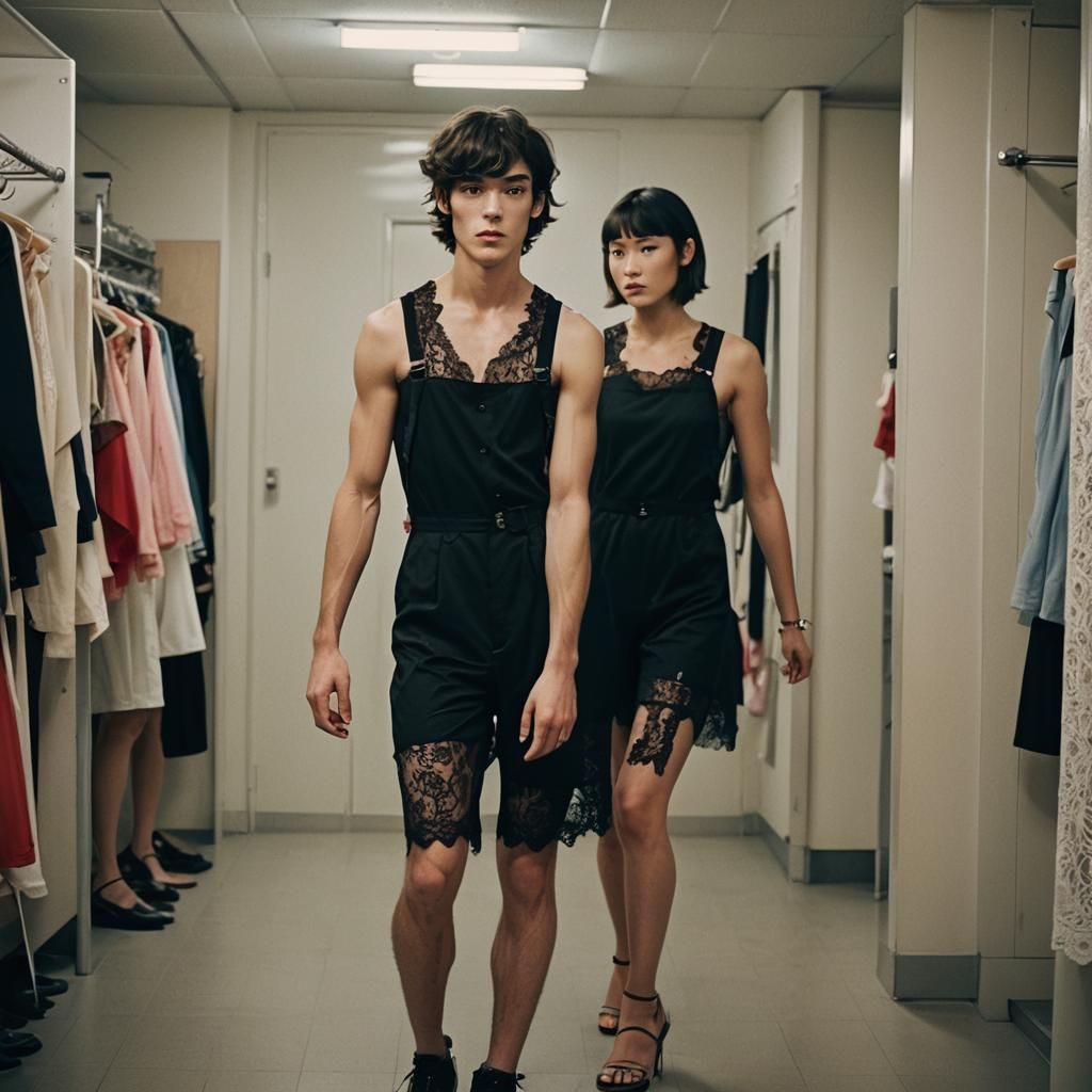 Crossdressing Teen in Fitting Room: Cinematic Film Still