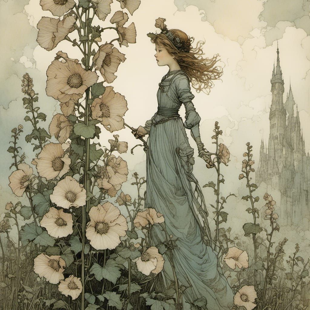 Delicate Hollyhock Blossom in Fairy-Tale Style
