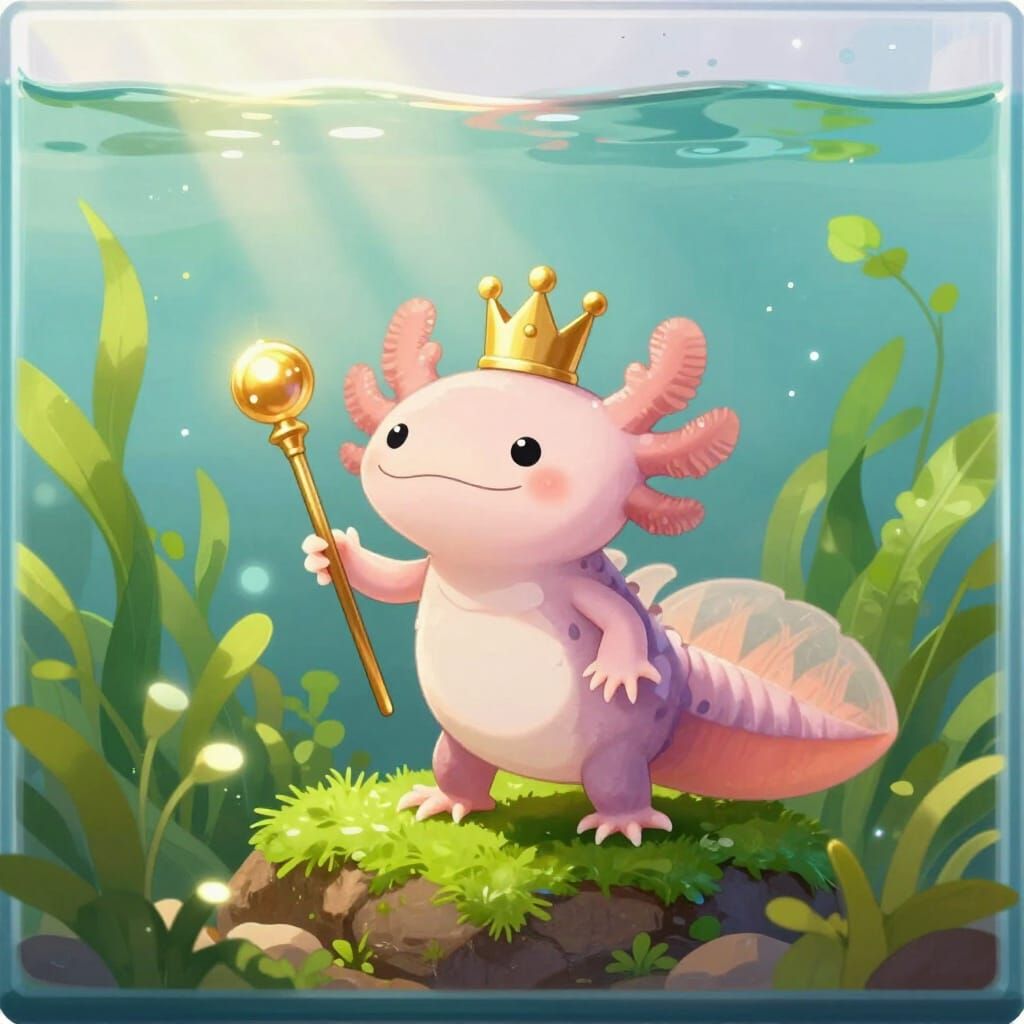 Regal Axolotl in Crystal Aquarium Digital Art