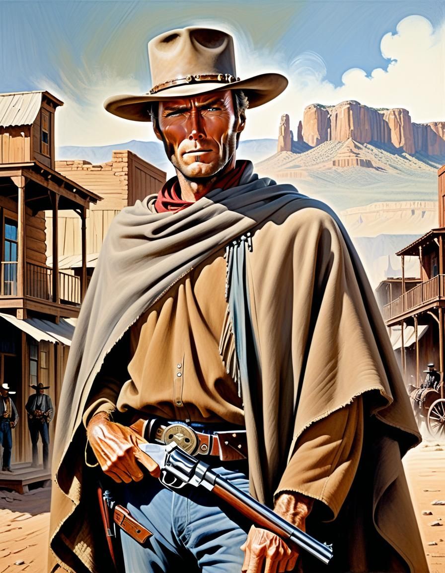 Handsome Gunslinger Portrait in Comic Book Style