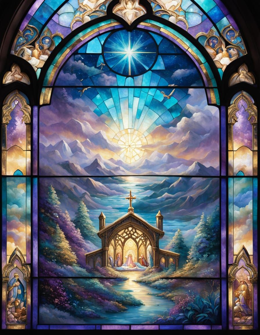 Stained Glass Nativity Scene Window