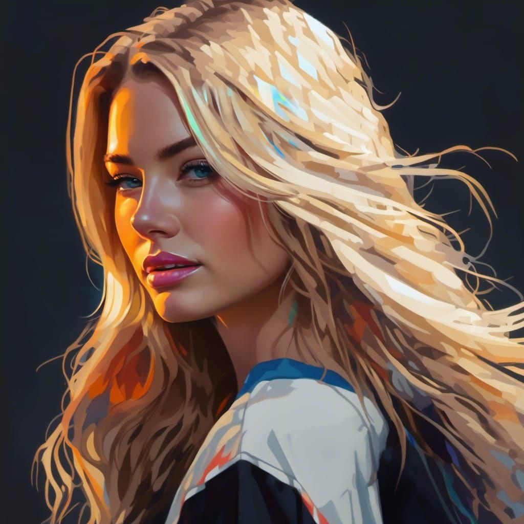 Blonde Woman Portrait on Baseball Field in Cubist Style