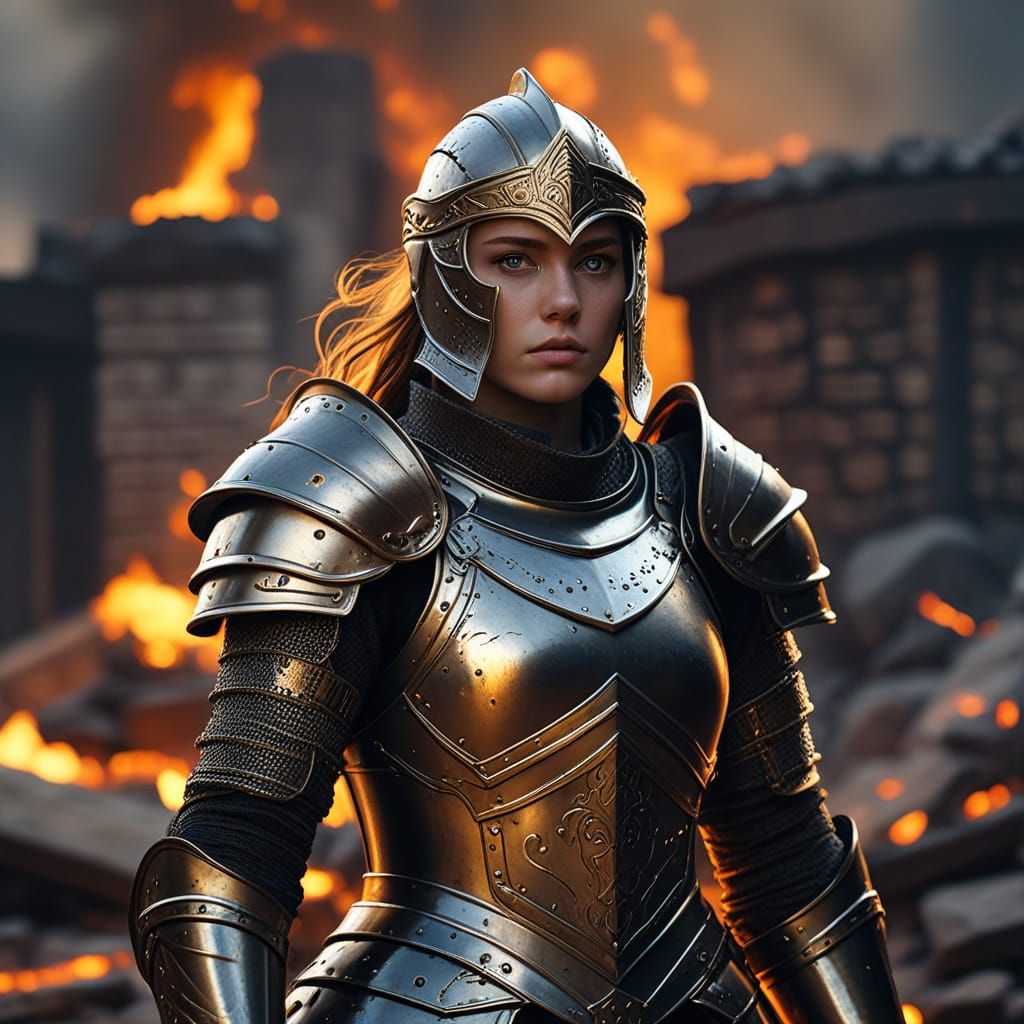 Ferocious Medieval Warrior in Smoky, Gritty Landscape