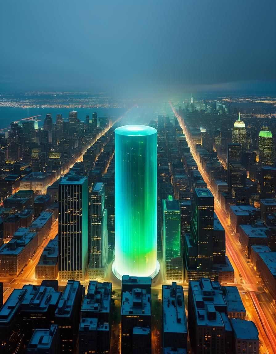 Futuristic City in Glass Dome, Atmospheric Perspective