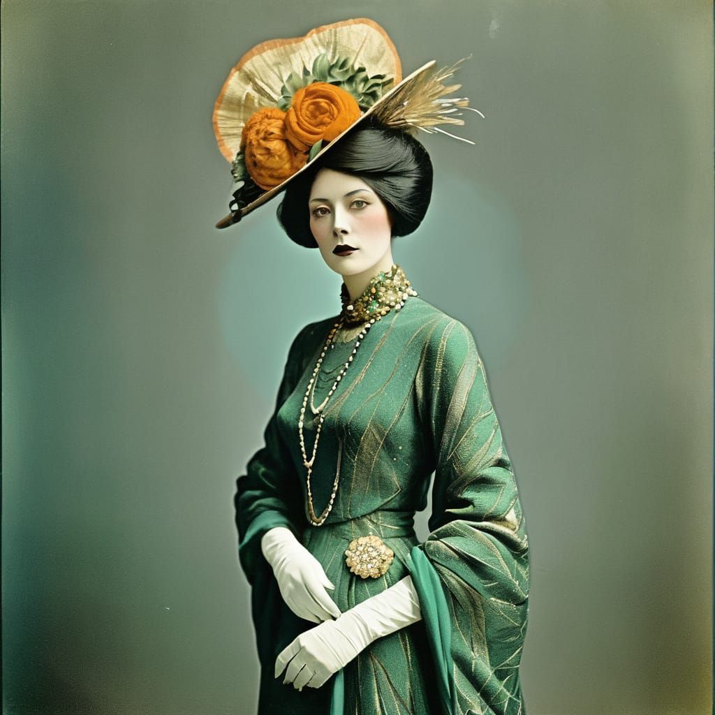 Woman in Avant Garde Fashion as Autochrome Photo