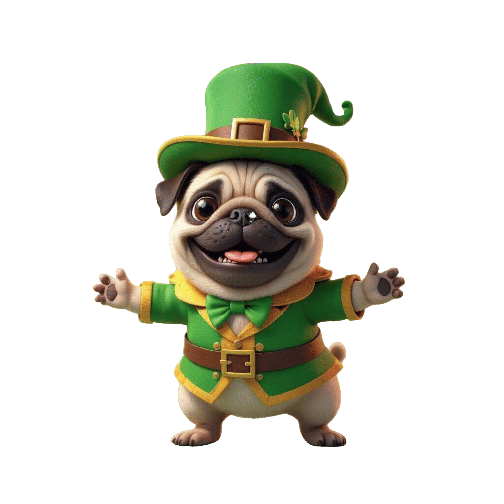 Pug as Leprechaun in Pixar-style 3D Animation