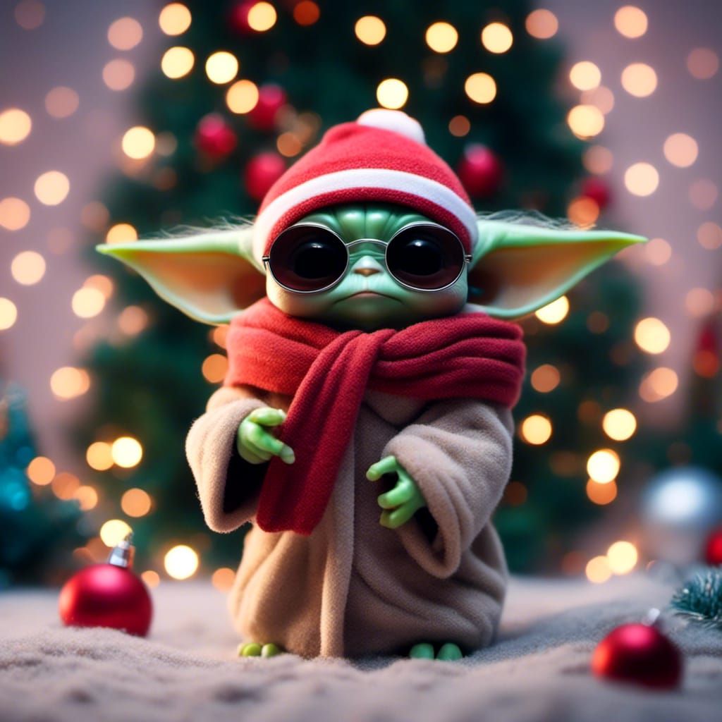 Christmas Baby Yoda with Sunglasses and Hat
