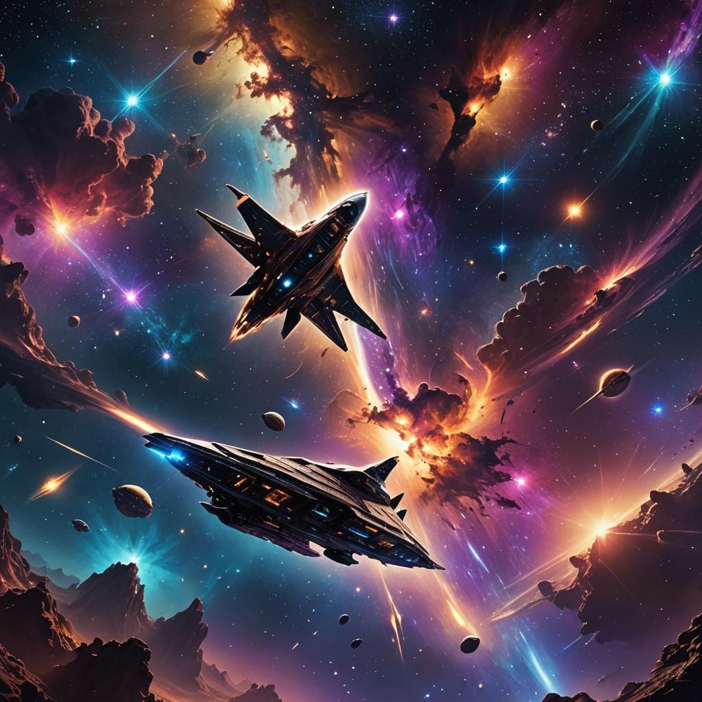 Sleek Spaceship Glides Through Starry Sky