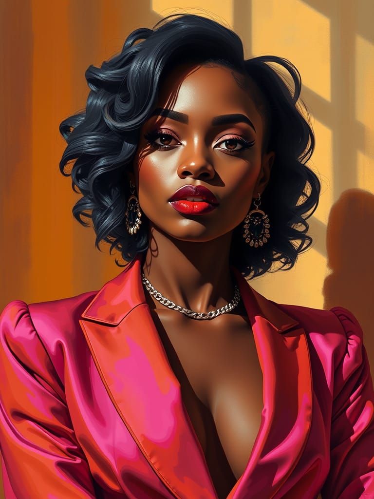 Elegant Bi-racial Woman Portrait in Impressionistic Style