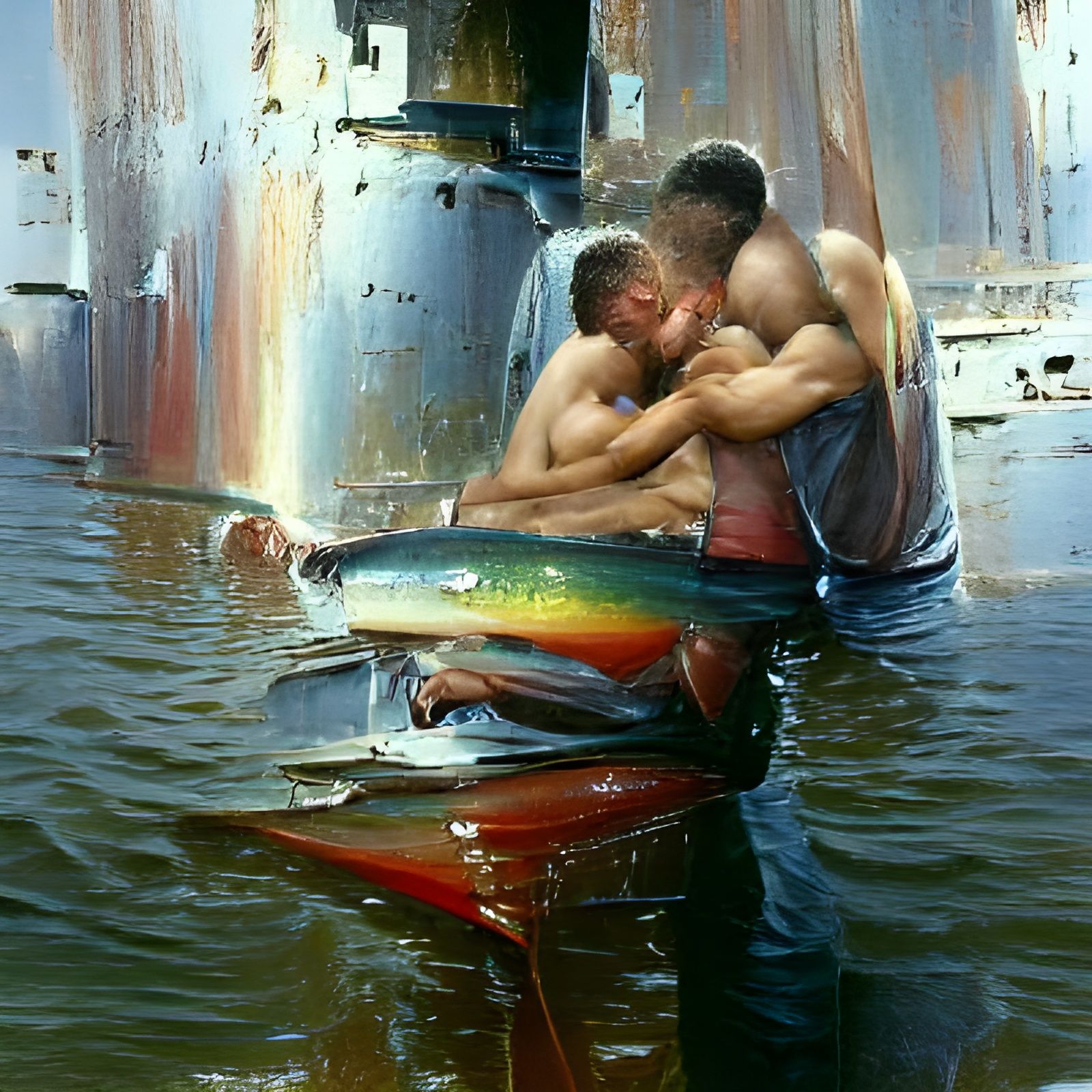 Romantic Gay Love Scene in Oil Painting Style
