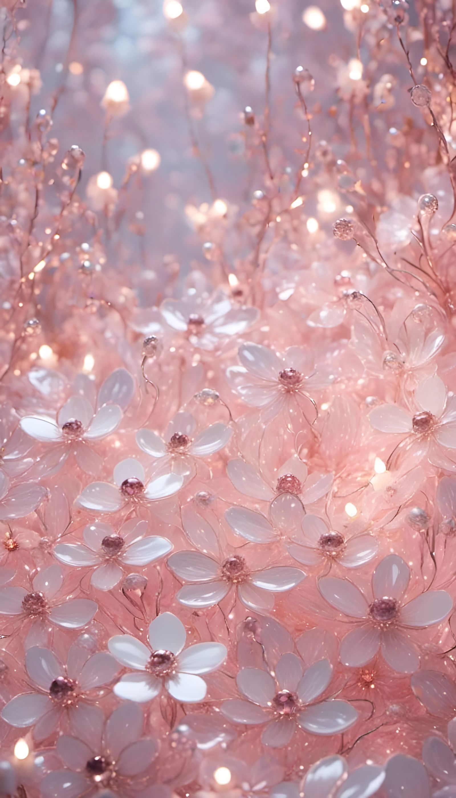 Glittery Glass Flower Pattern in Soft Pink and White