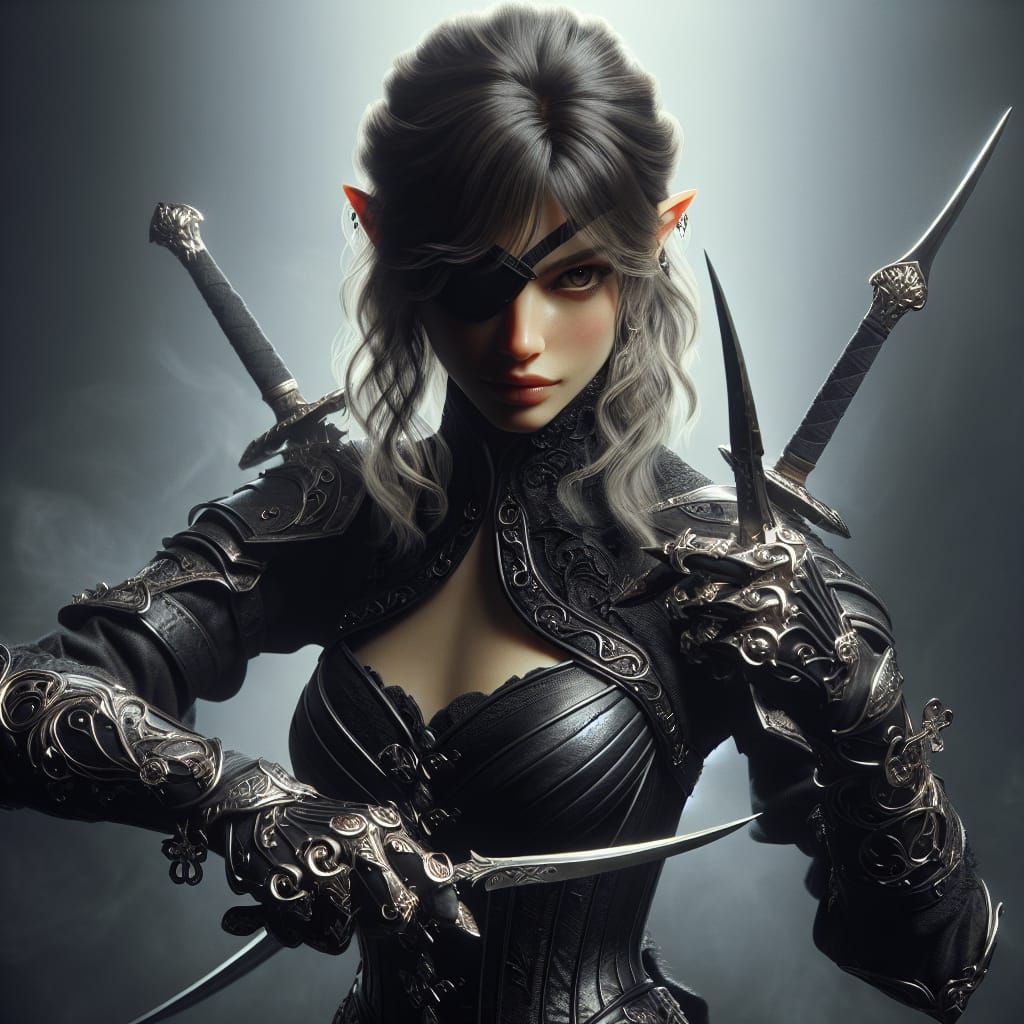 Half-Elven Assassin with Damascus Steel Daggers