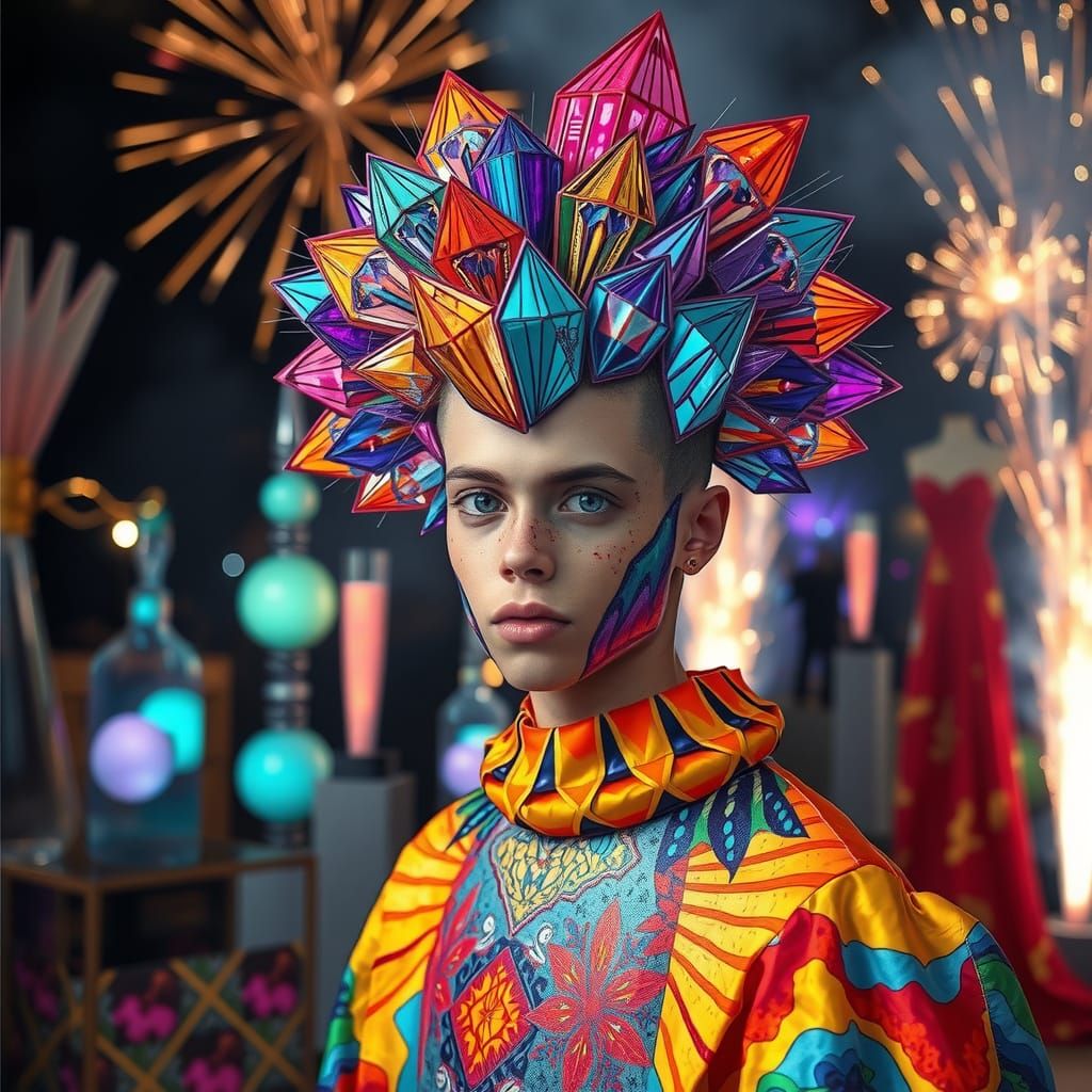 Surreal Art Festival with Geometric Fireworks, Dreamlike