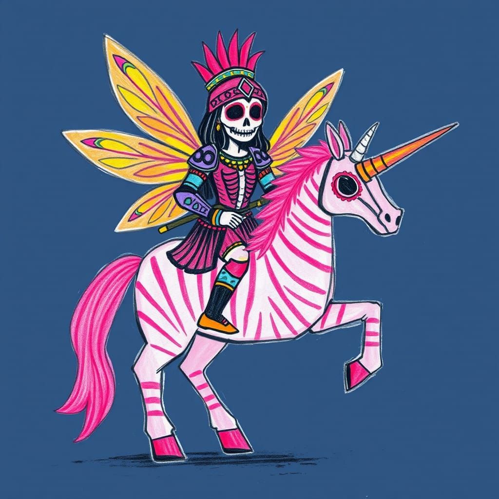 Badly drawn ,Crude child-like drawing crayons of cancer fighting Aztec female hero fights cancer cells (Pink Happy Re...