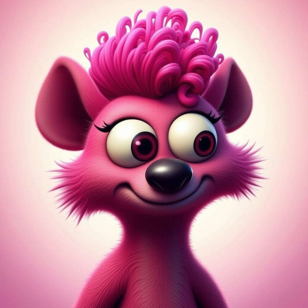 Cartoon Hyena with Pink Mohawk and Googly Eyes