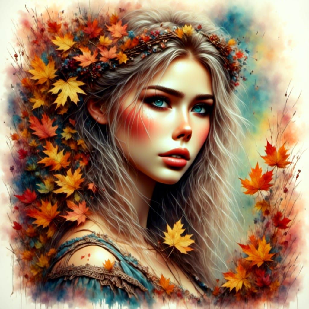 Autumnal Woman Portrait in Hyperrealistic Style