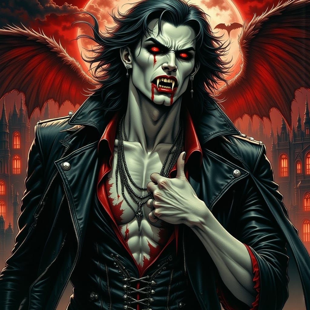 Vampire Sinks Fangs into Angel's Neck