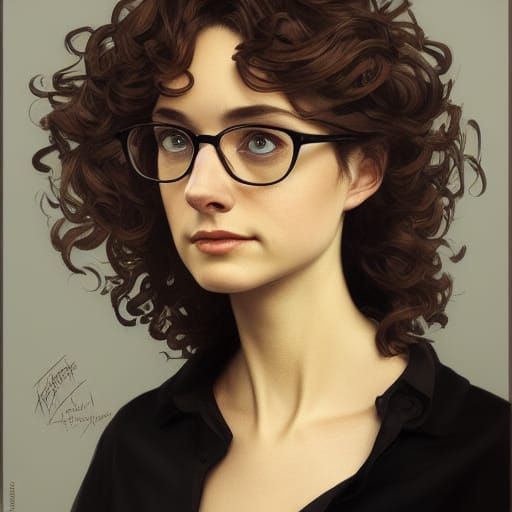 Detailed Portrait of a Brunette in Art Nouveau Style