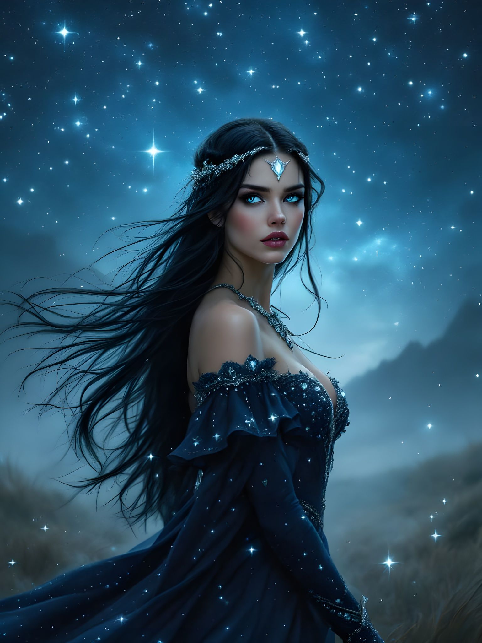 Norse Goddess Bíl in Misty Moor, Ethereal Fantasy