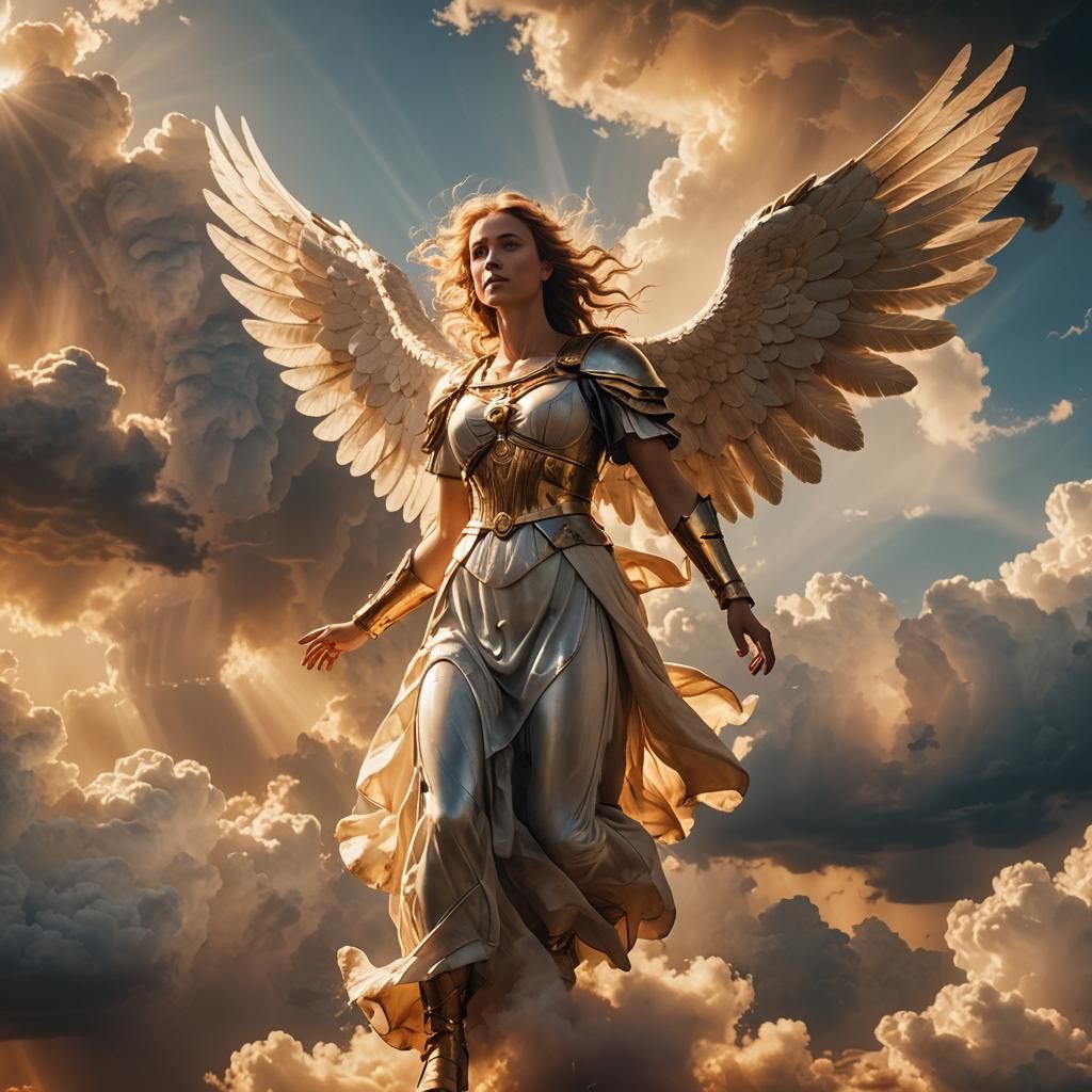 Archangel in Flight at Sunset
