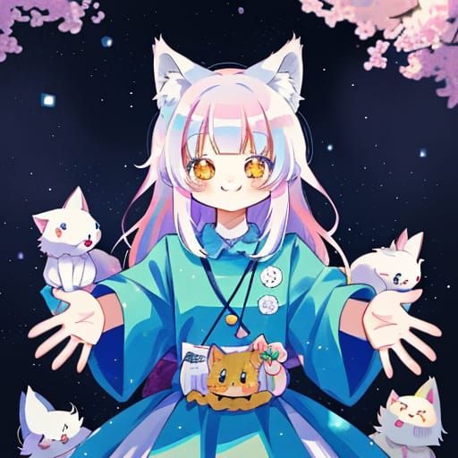 Adorable Chibi Wolf Girl Portrait in Kawaii Style
