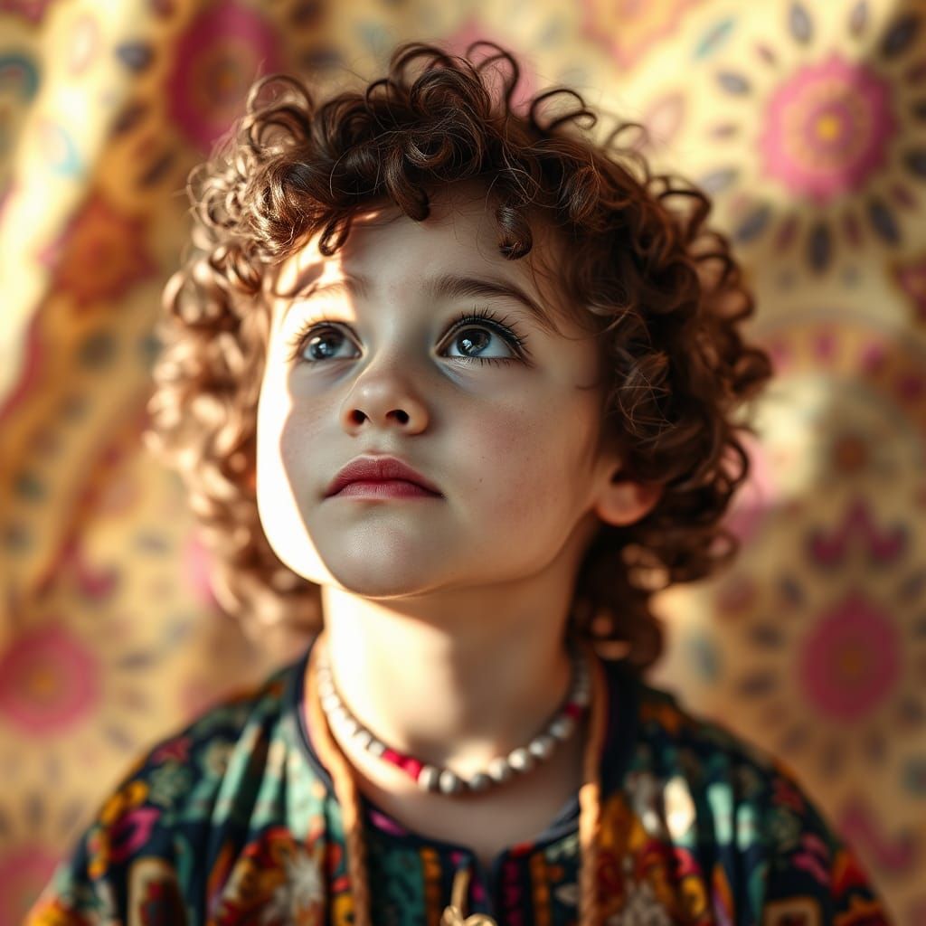 Young Girl with Rooster Shadow and Paisley Scarf