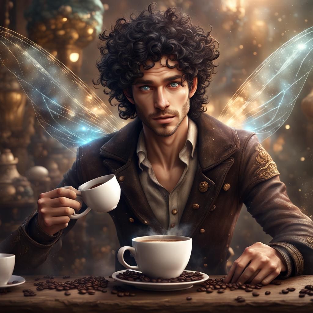 Humorous Coffee Fairy in Detailed Matte Painting
